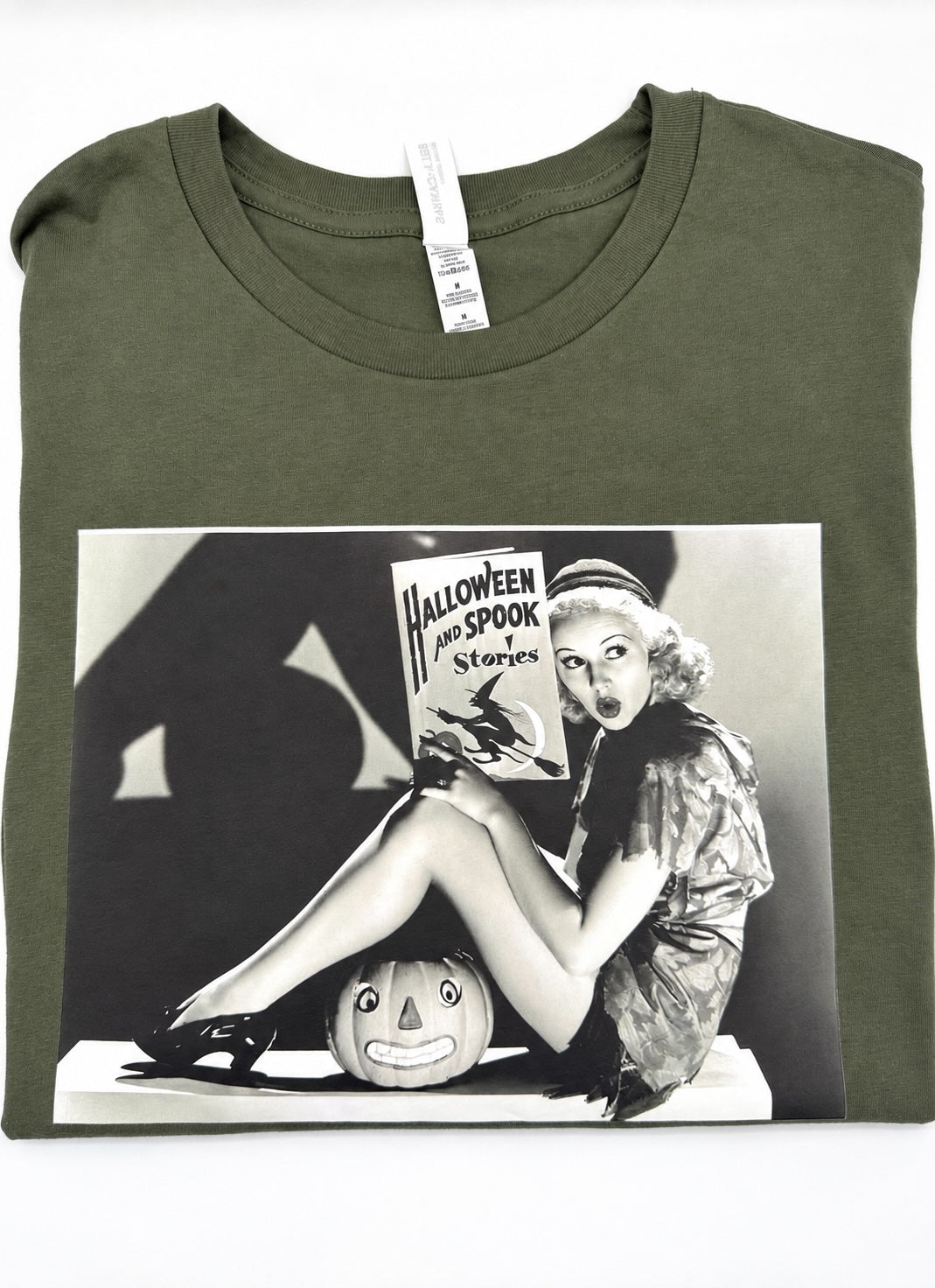 Spooky Stories Vintage Halloween Tee — Olive