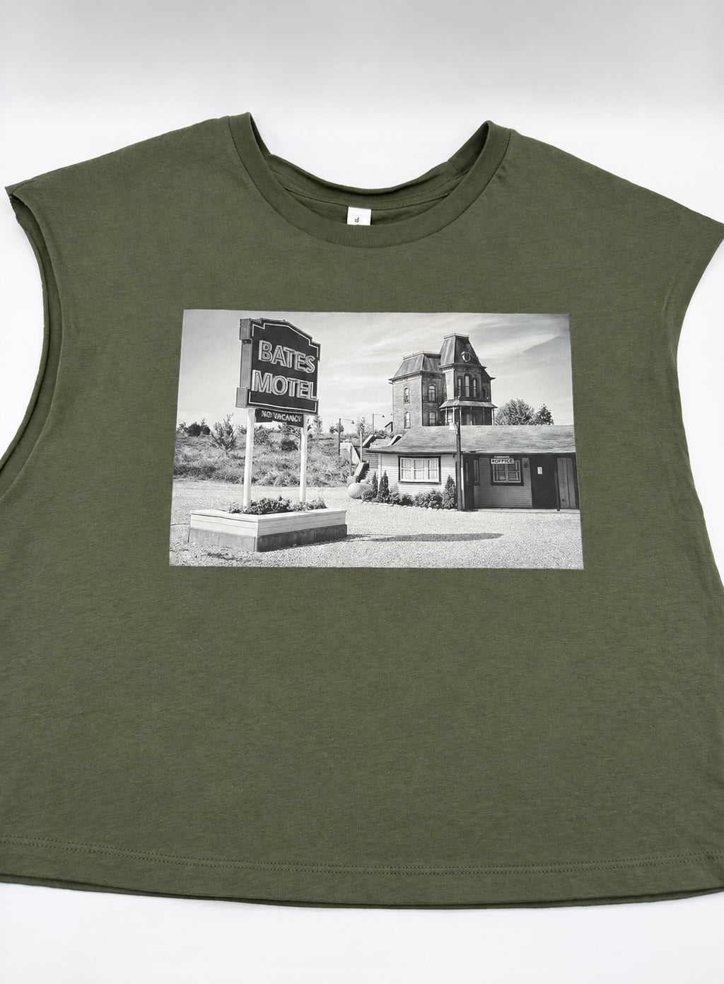 Bates Motel Graphic Muscle Tee — Olive