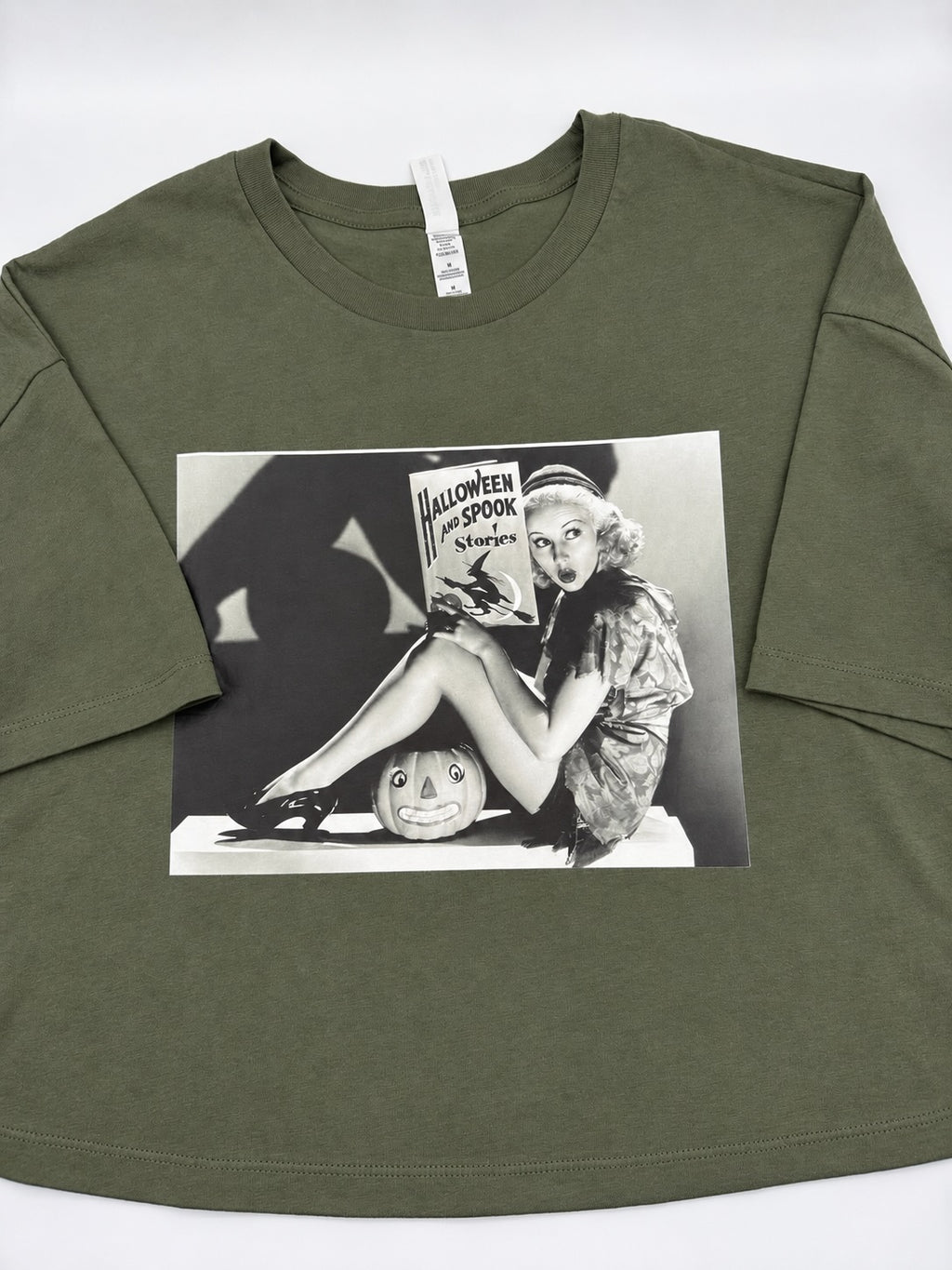 Spooky Stories Vintage Halloween Tee — Olive