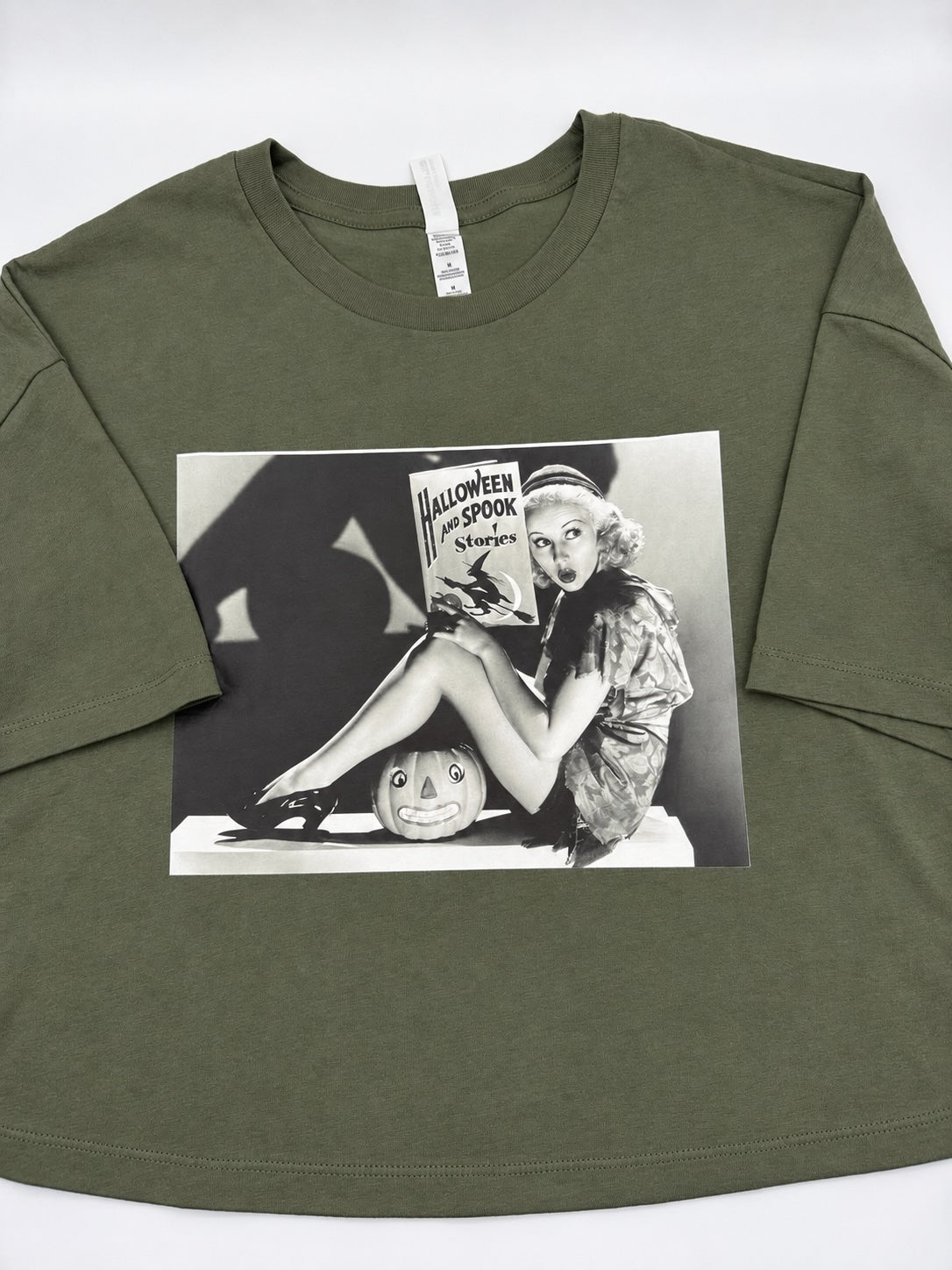 Spooky Stories Vintage Halloween Tee — Olive