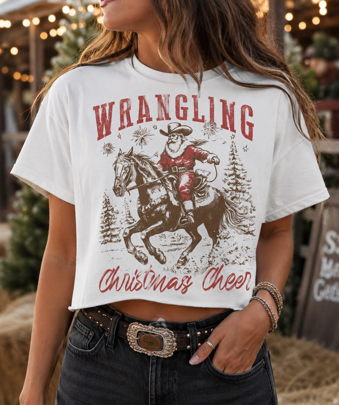 Wrangling Christmas Cheer Western Everyday Crop Tee + Sweatshirt
