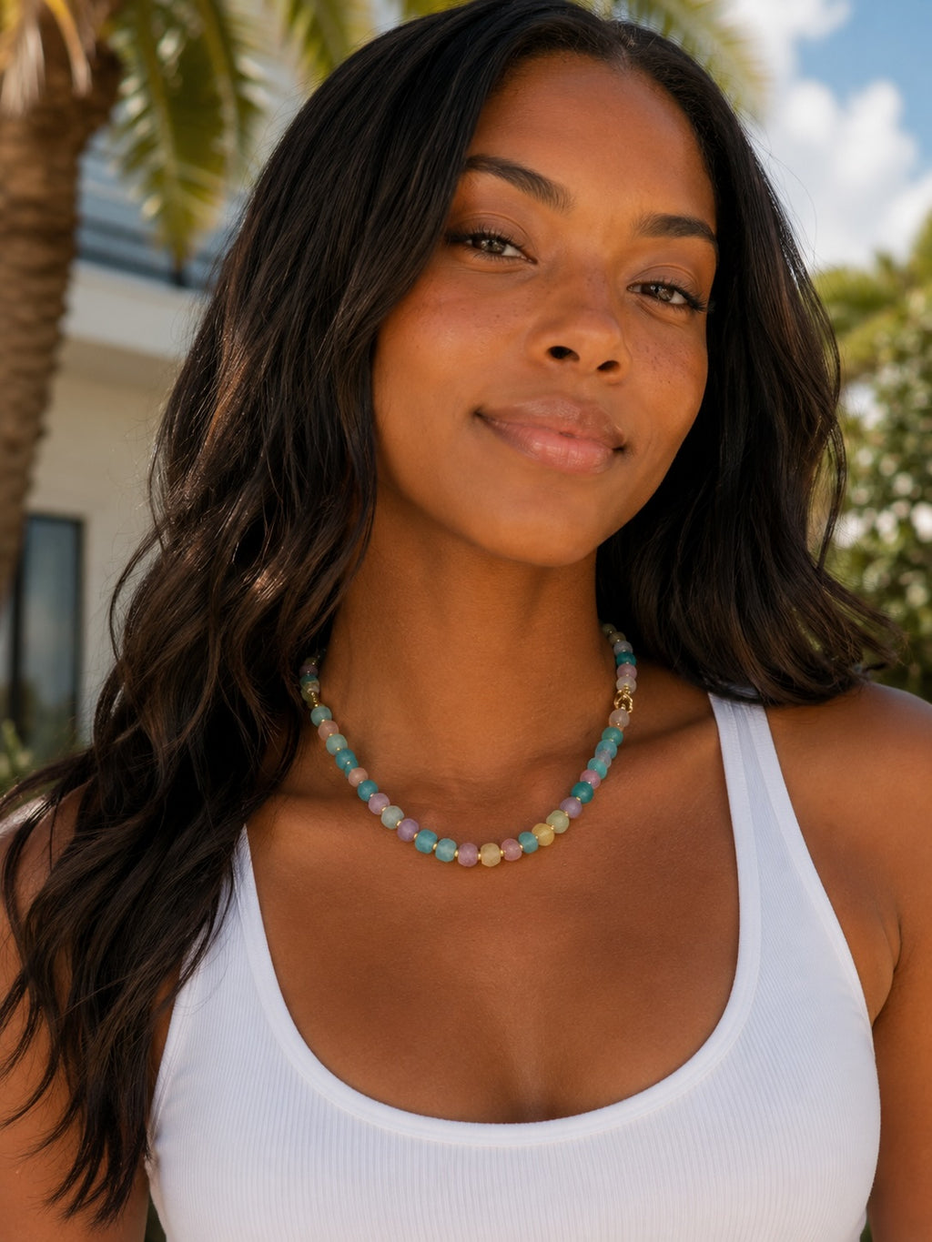 Frosted Sea Glass & Gold-Filled Bead Necklace