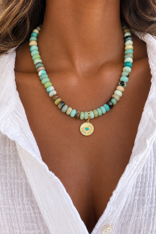 Amazonite Evil Eye Charm Necklace