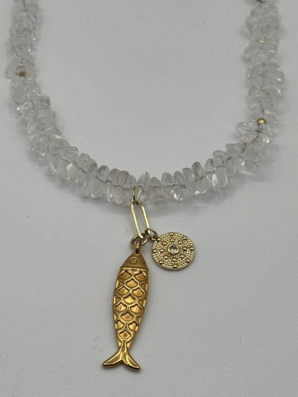 Clear Quartz Fish & Compass Charm Necklace