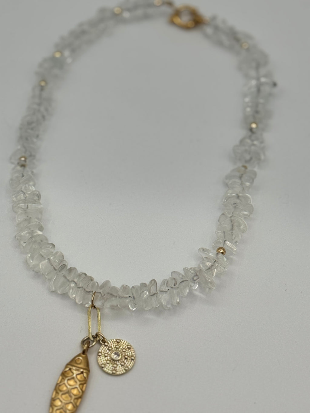 Clear Quartz Fish & Compass Charm Necklace