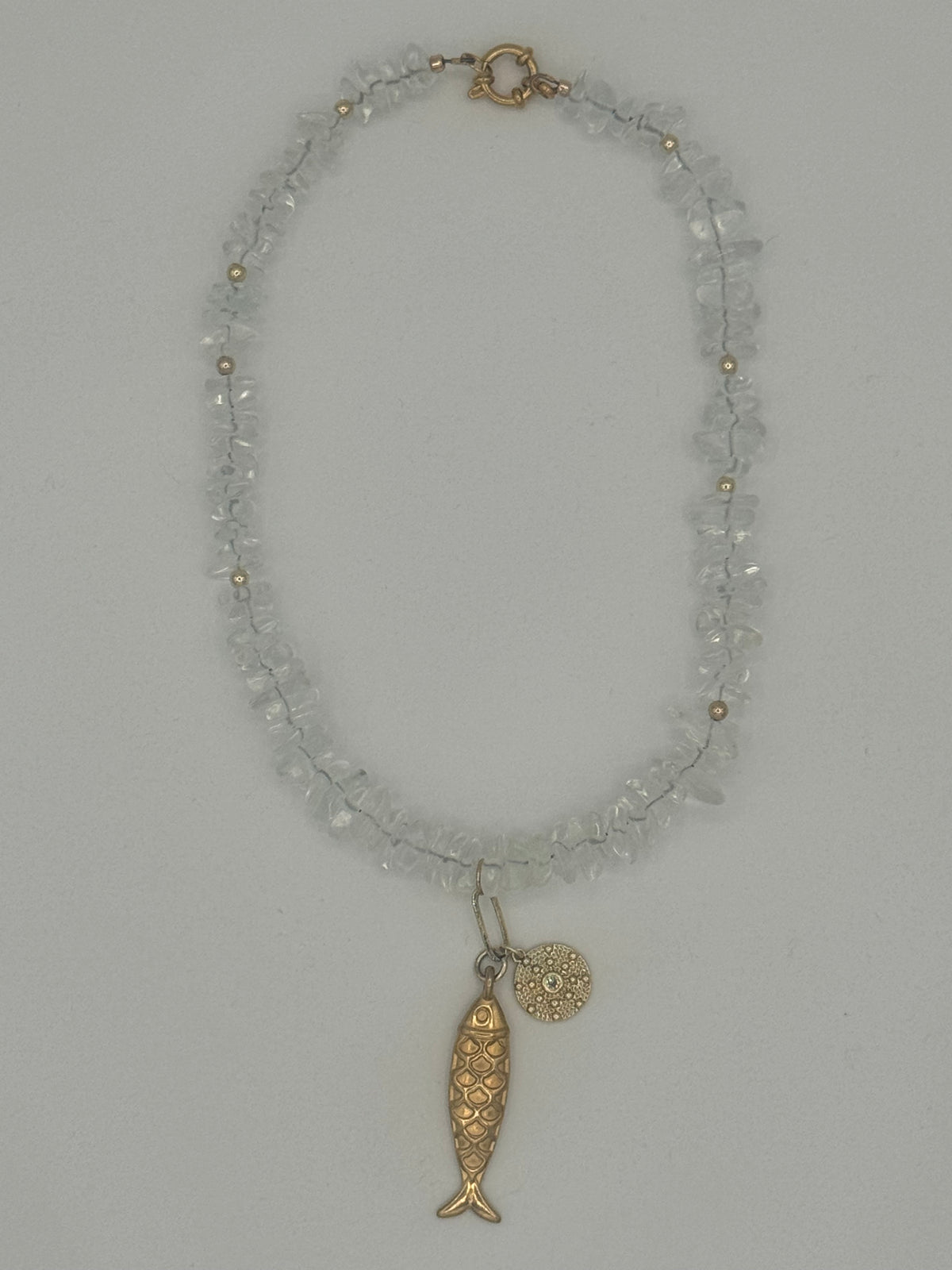 Clear Quartz Fish & Compass Charm Necklace
