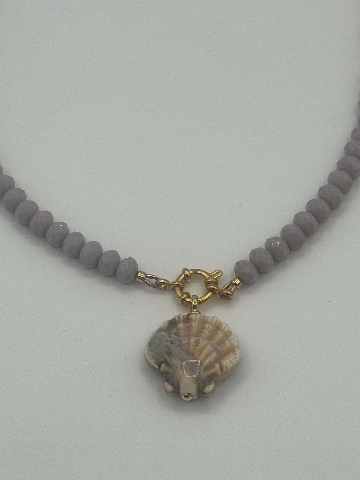 Lavender Faceted Bead & Shell Charm Necklace