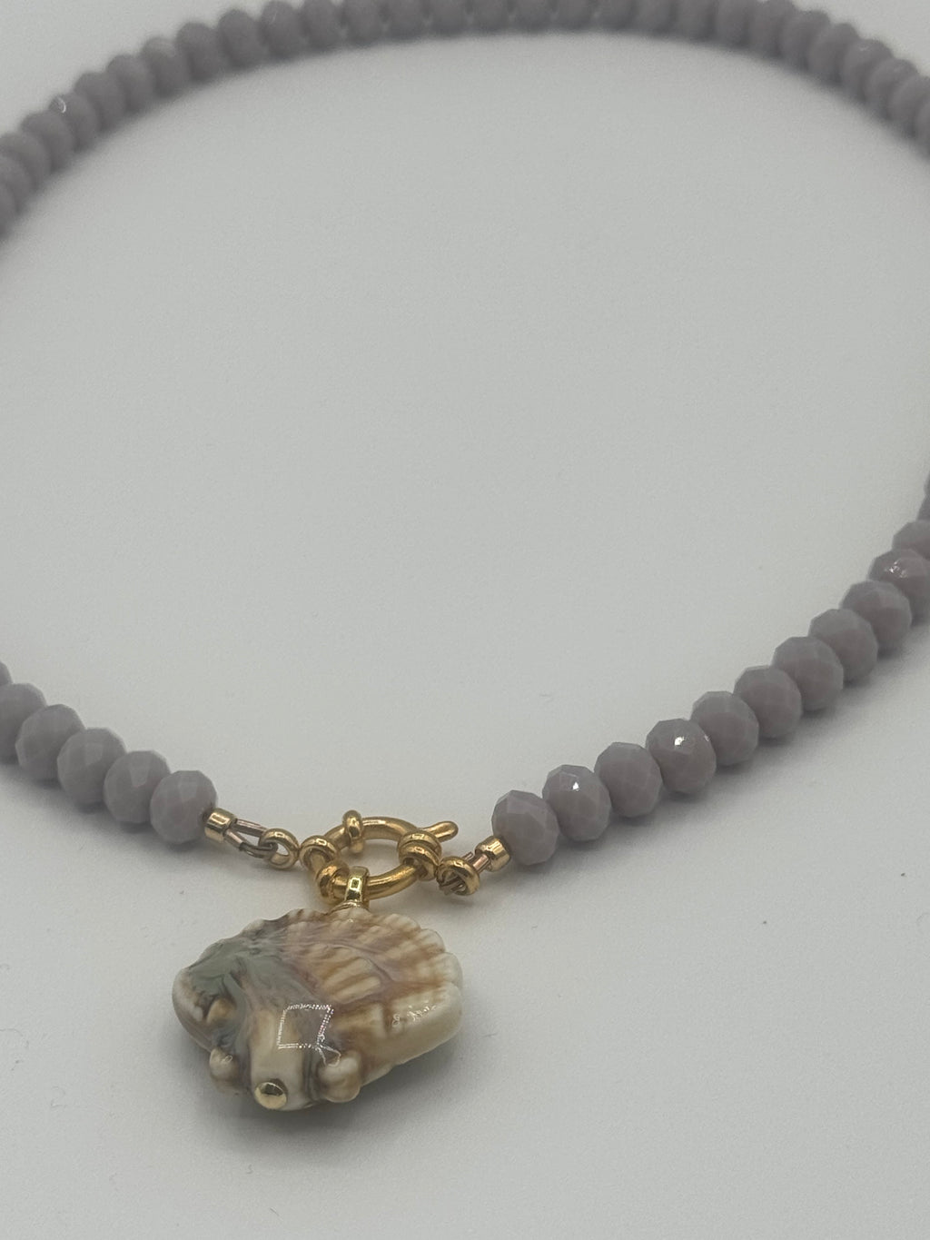 Lavender Faceted Bead & Shell Charm Necklace