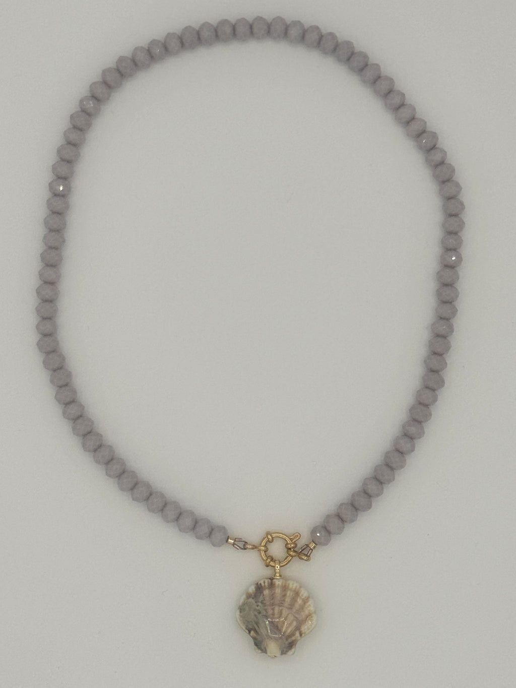 Lavender Faceted Bead & Shell Charm Necklace