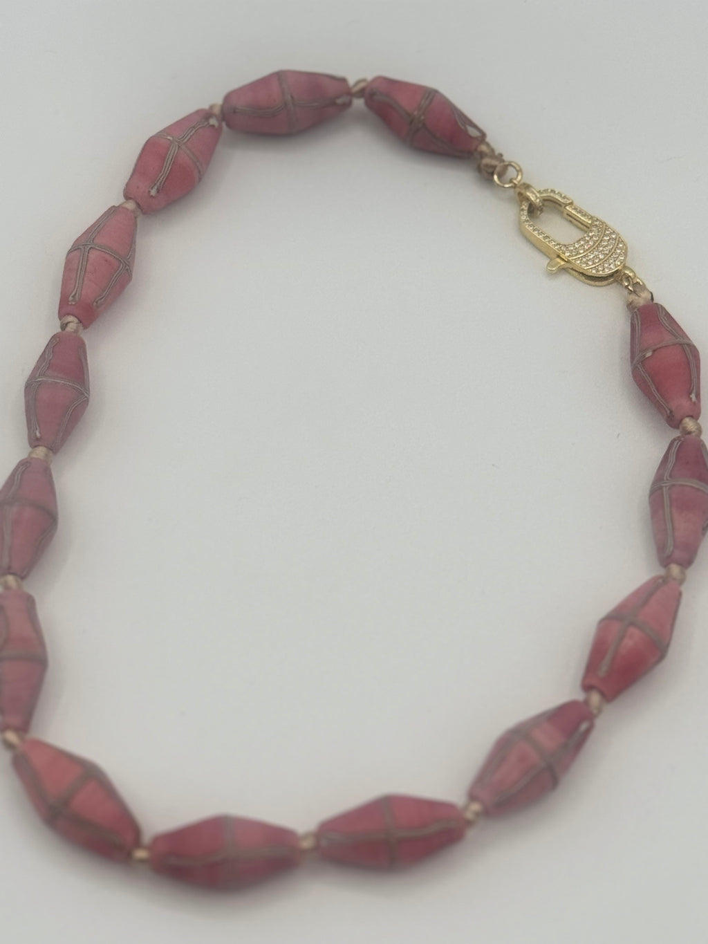 Rose Pink Java Cross Bead Necklace