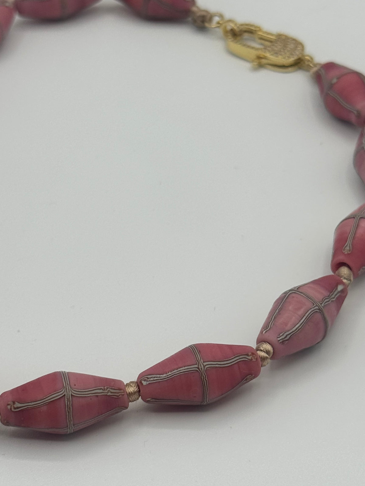 Rose Pink Java Cross Bead Necklace