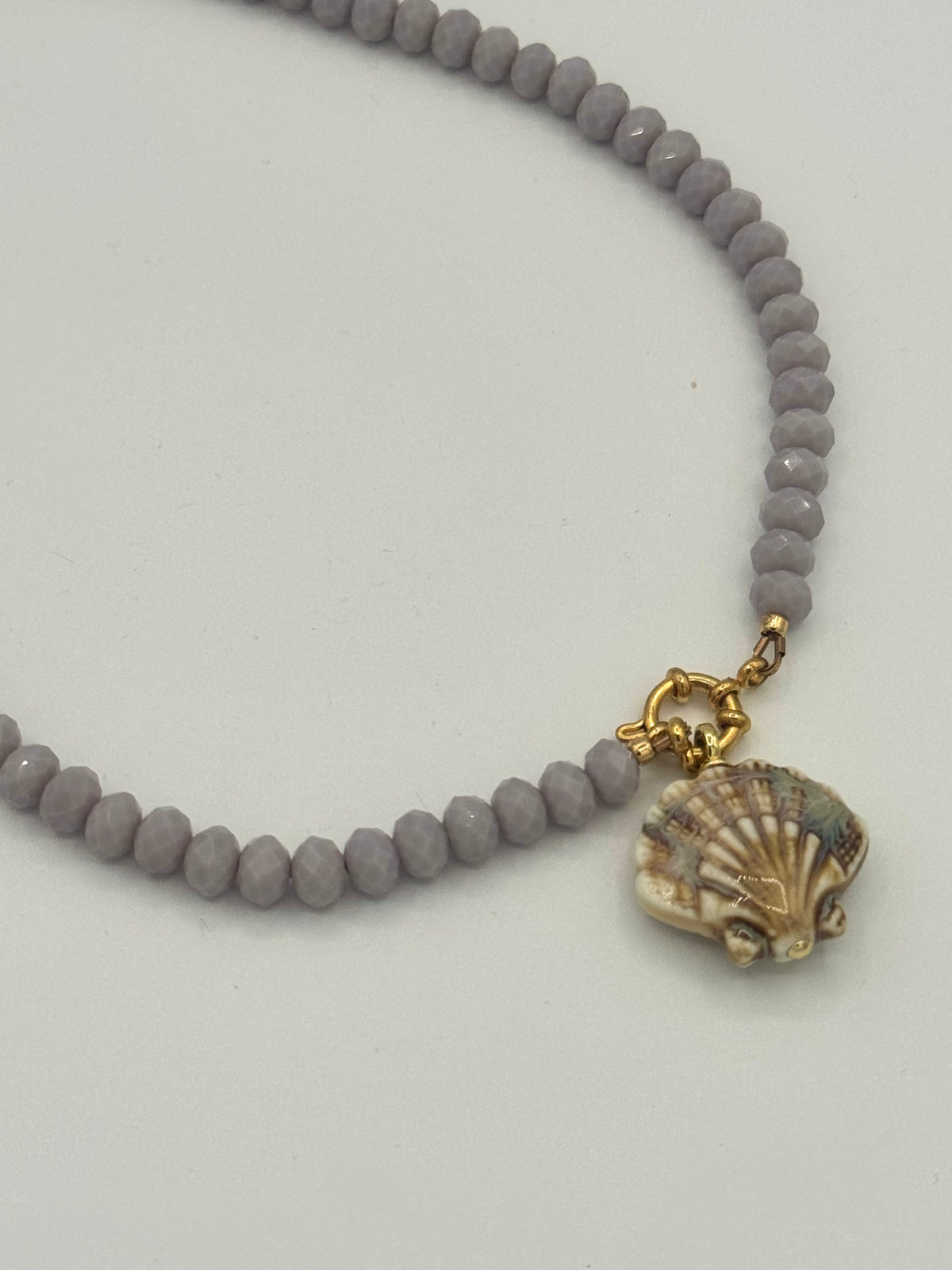 Lavender Faceted Bead & Shell Charm Necklace
