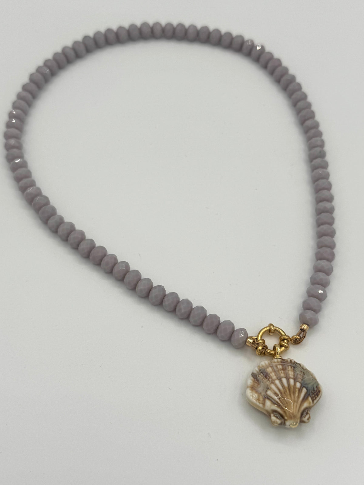 Lavender Faceted Bead & Shell Charm Necklace