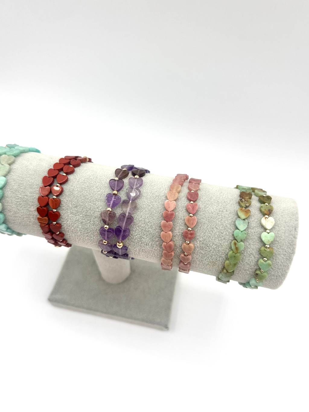 Gemstone Heart Stretch Bracelet Set | Set of Two