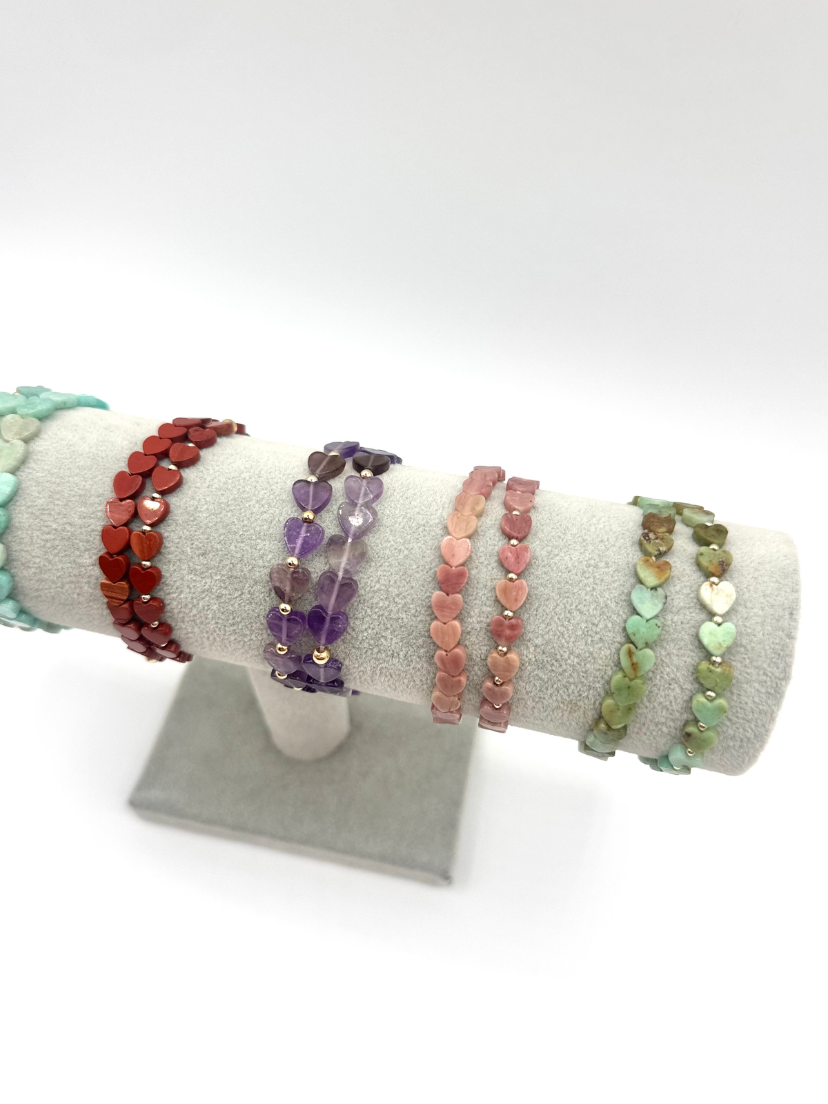 Gemstone Heart Stretch Bracelet Set | Set of Two