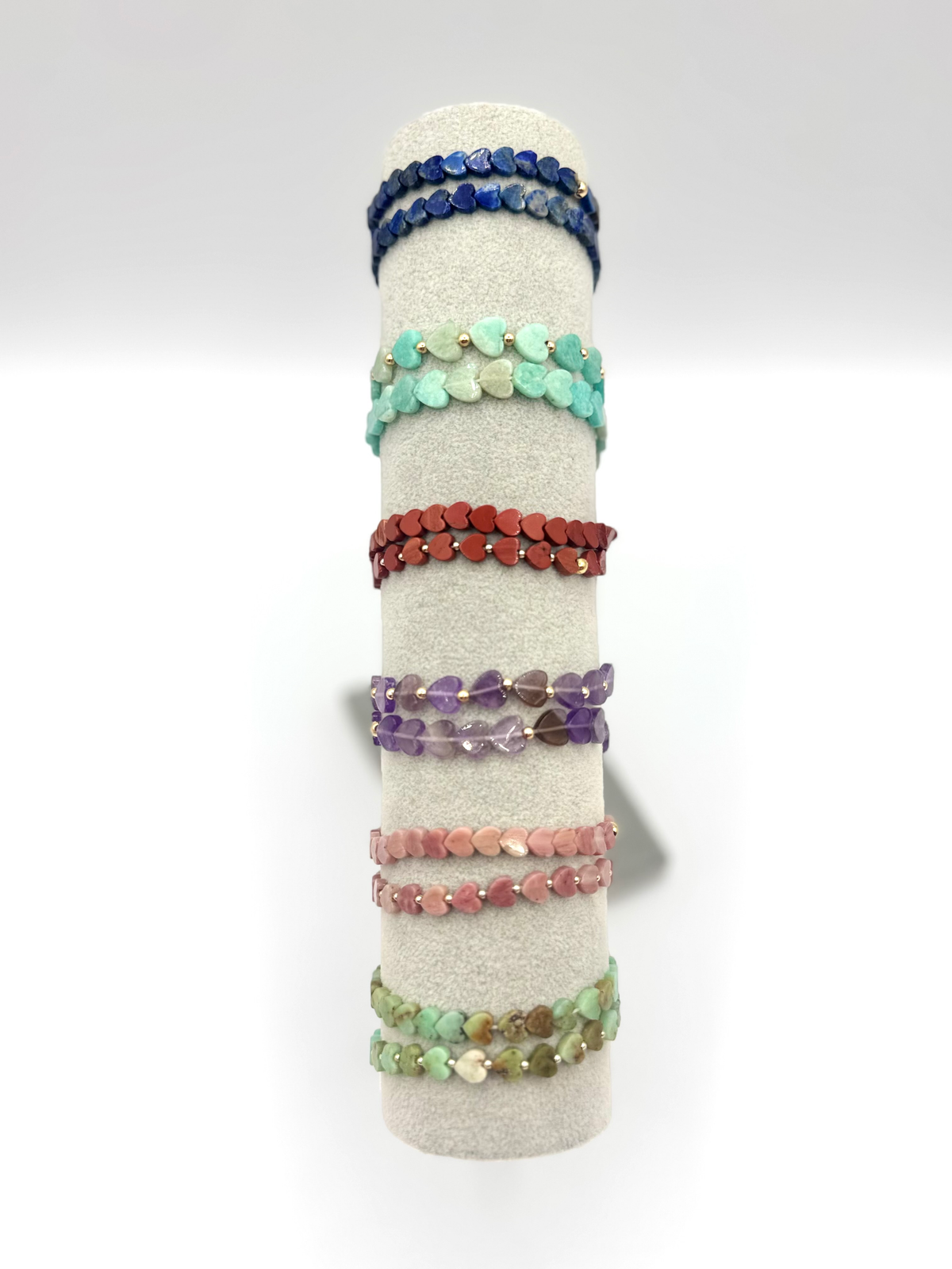 Gemstone Heart Stretch Bracelet Set | Set of Two