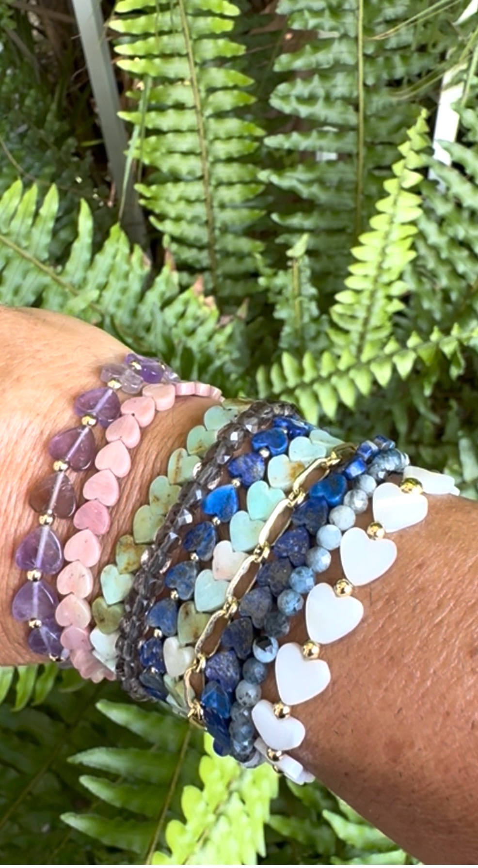 Gemstone Heart Stretch Bracelet Set | Set of Two
