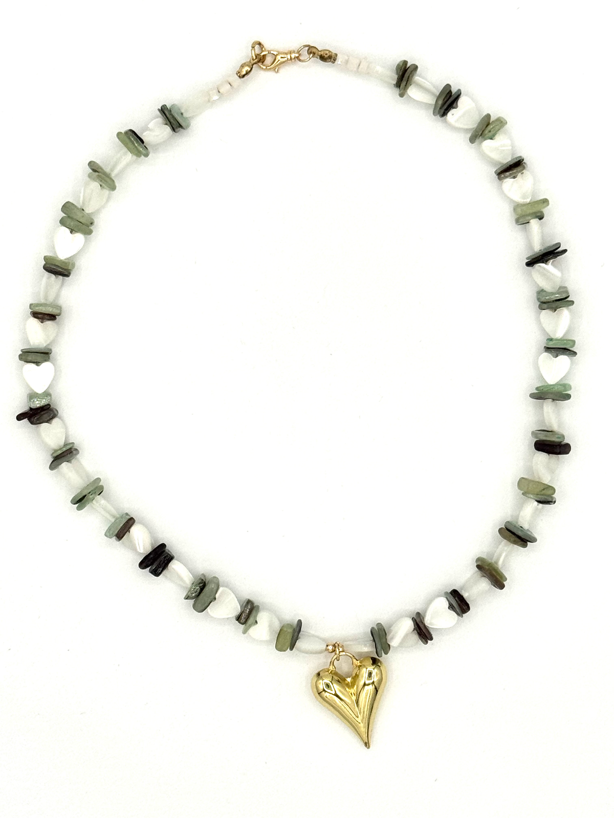 Mother of Pearl Heart & Green Shell Necklace