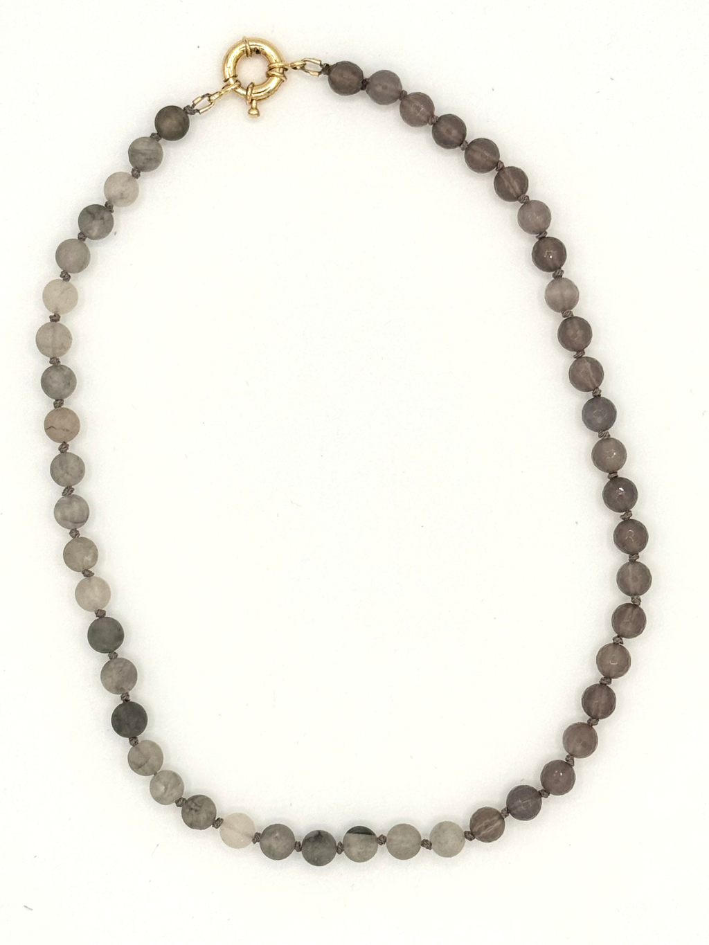 Cloudy Quartz & Gray Agate Hand-Knotted Necklace