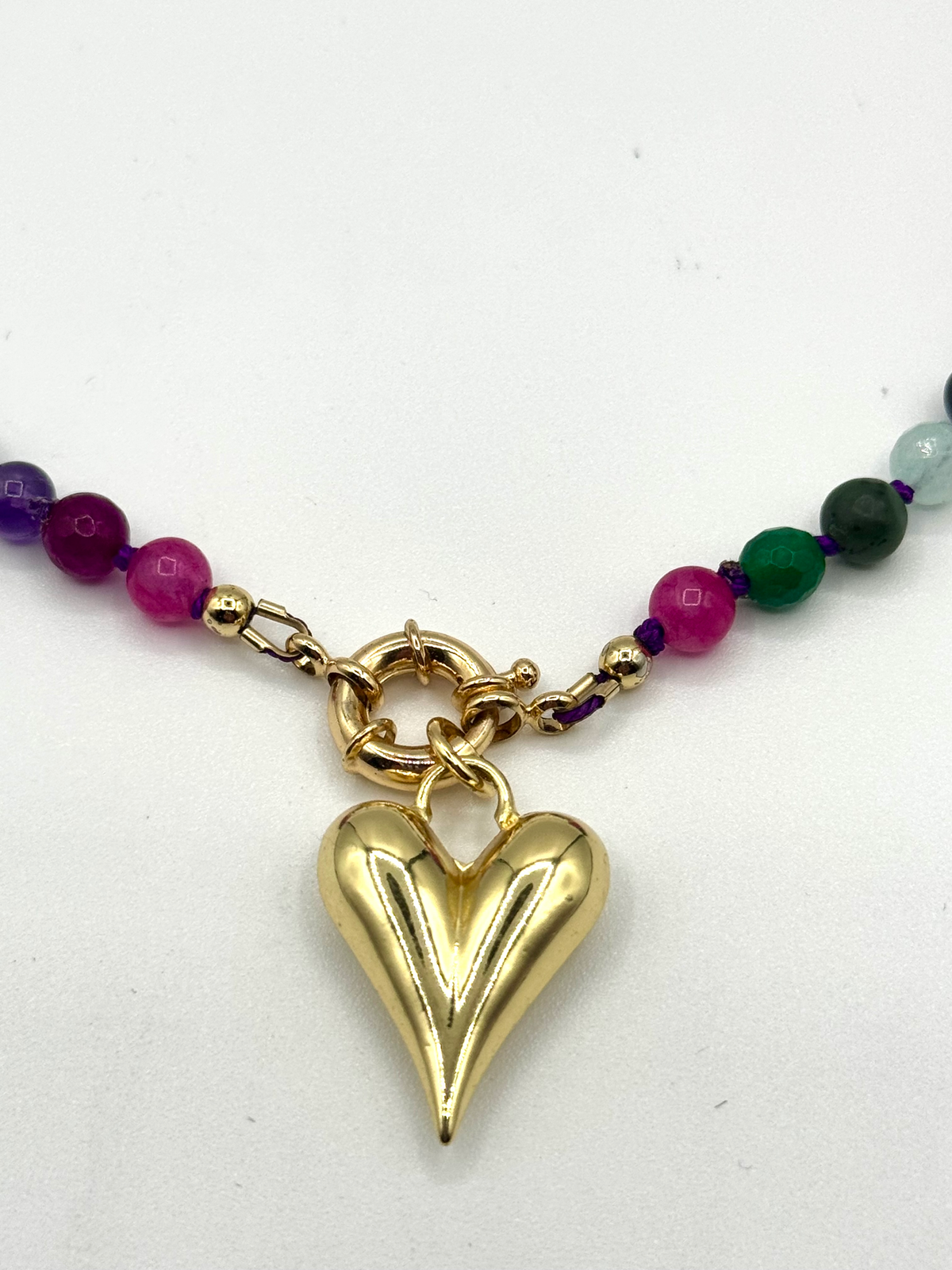 Multicolor Gemstone Puffy Heart Necklace | Gold-Filled Heart Charm