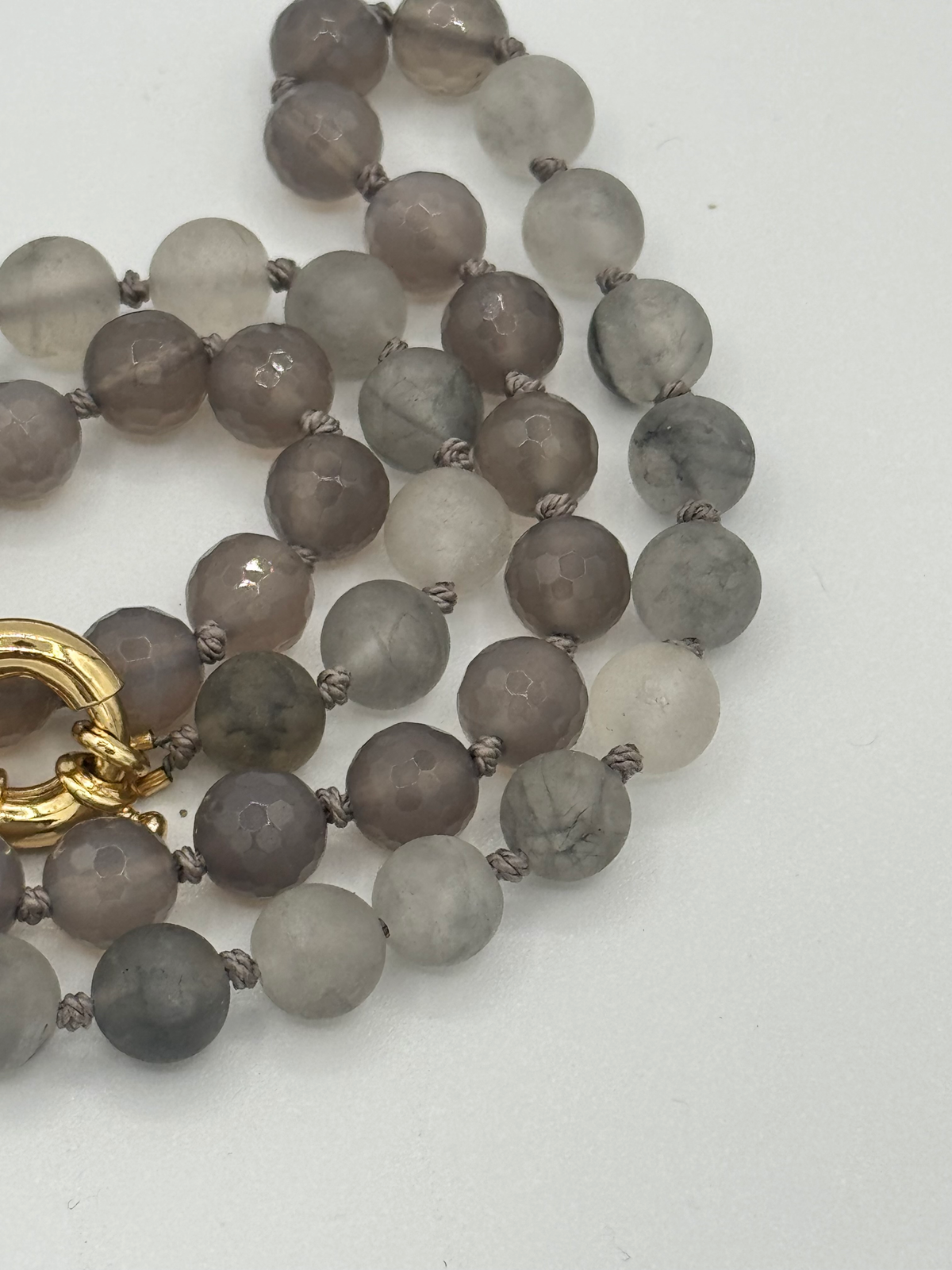 Cloudy Quartz & Gray Agate Hand-Knotted Necklace