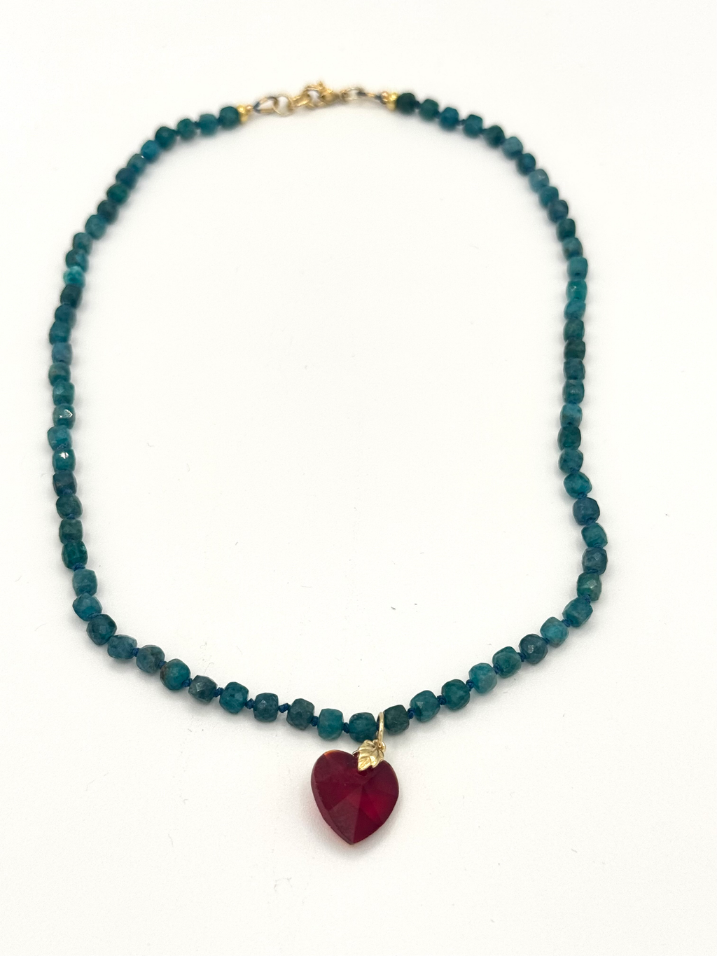 Blue Apatite & Red Heart Hand- Knotted Necklace