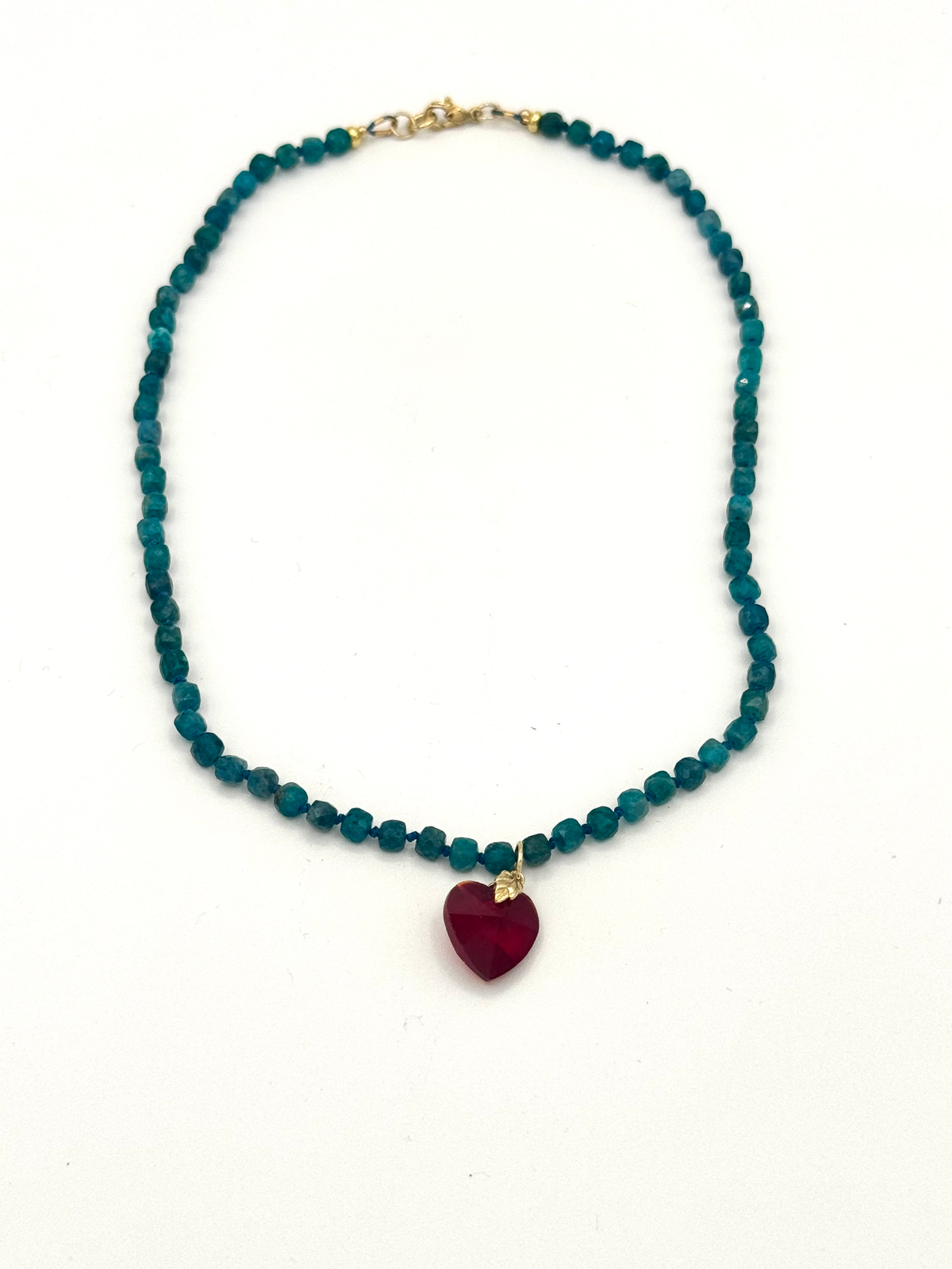 Blue Apatite & Red Heart Hand- Knotted Necklace