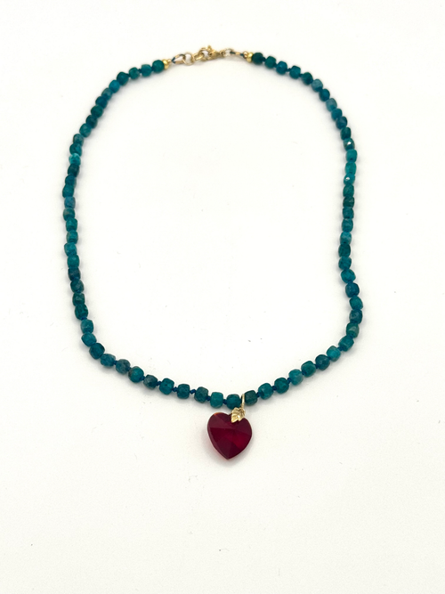 Blue Apatite & Red Heart Hand- Knotted Necklace