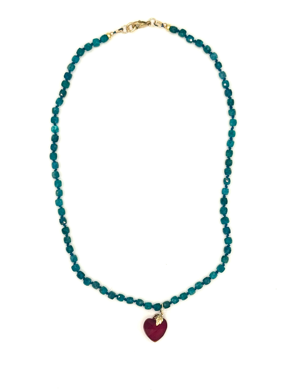 Blue Apatite & Red Heart Hand- Knotted Necklace