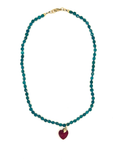 Blue Apatite & Red Heart Hand- Knotted Necklace