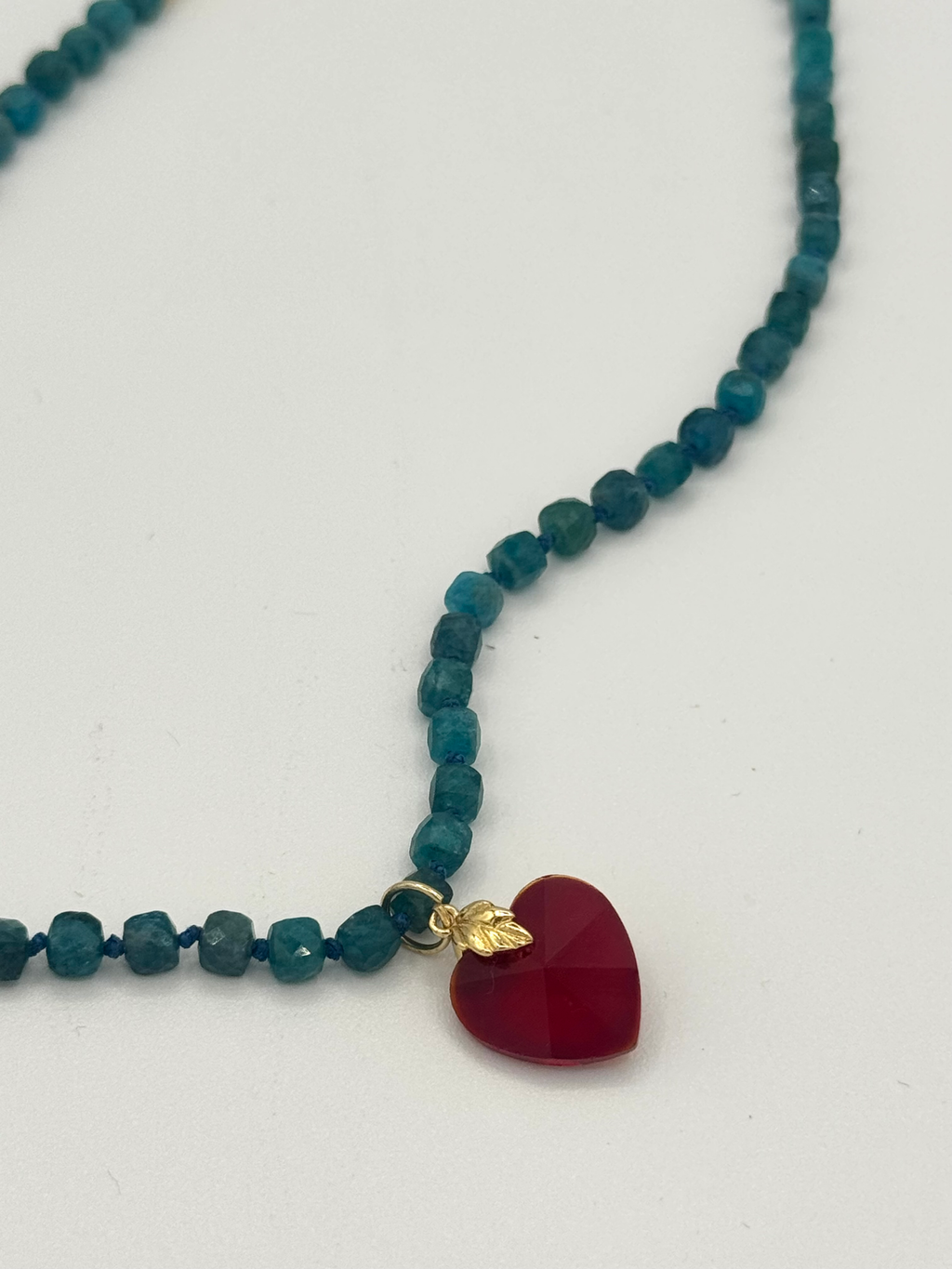 Blue Apatite & Red Heart Hand- Knotted Necklace