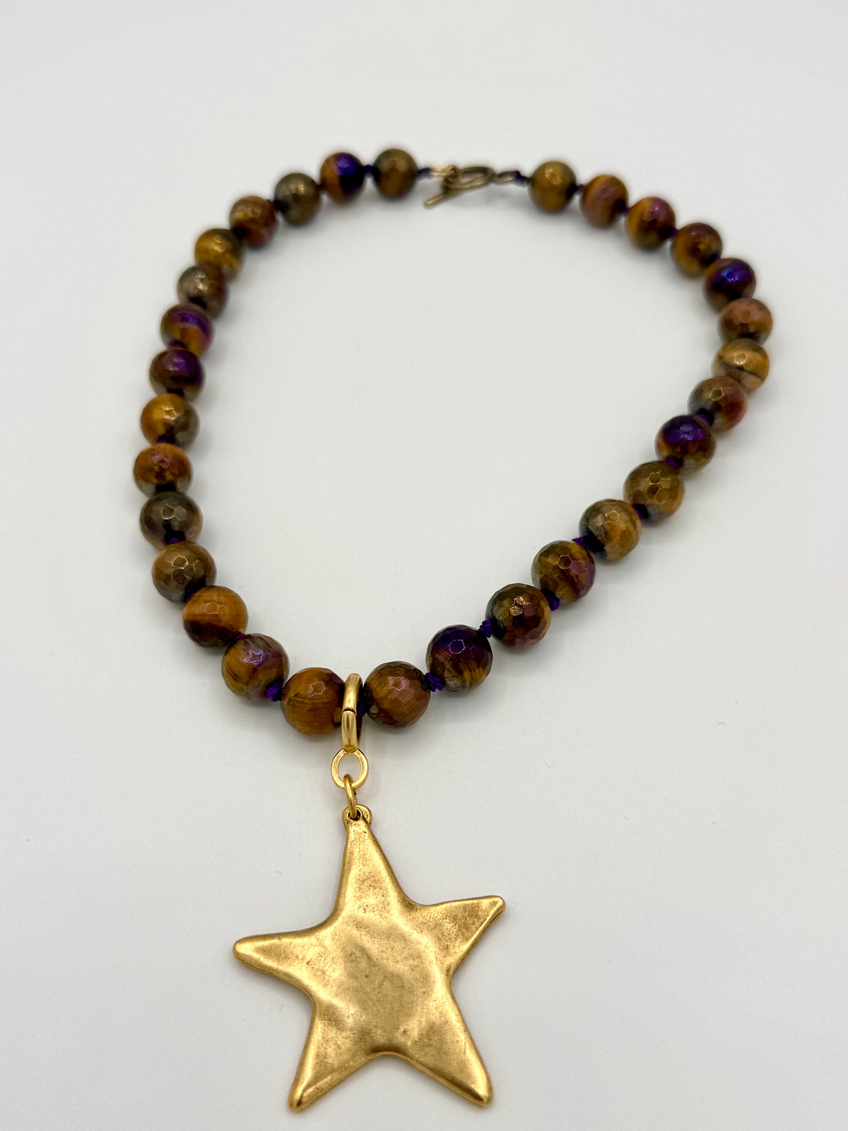 Faceted Tiger’s Eye Necklace with Removable Gold Star Charm