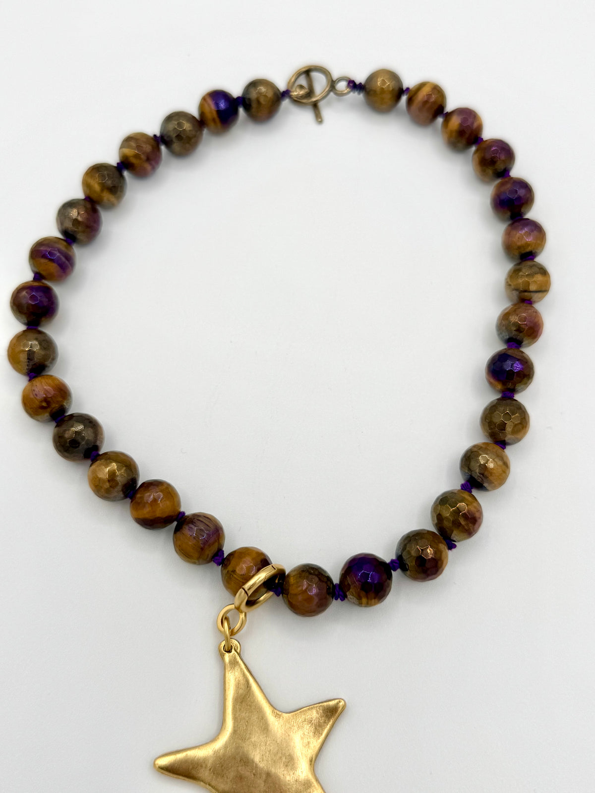 Faceted Tiger’s Eye Necklace with Removable Gold Star Charm