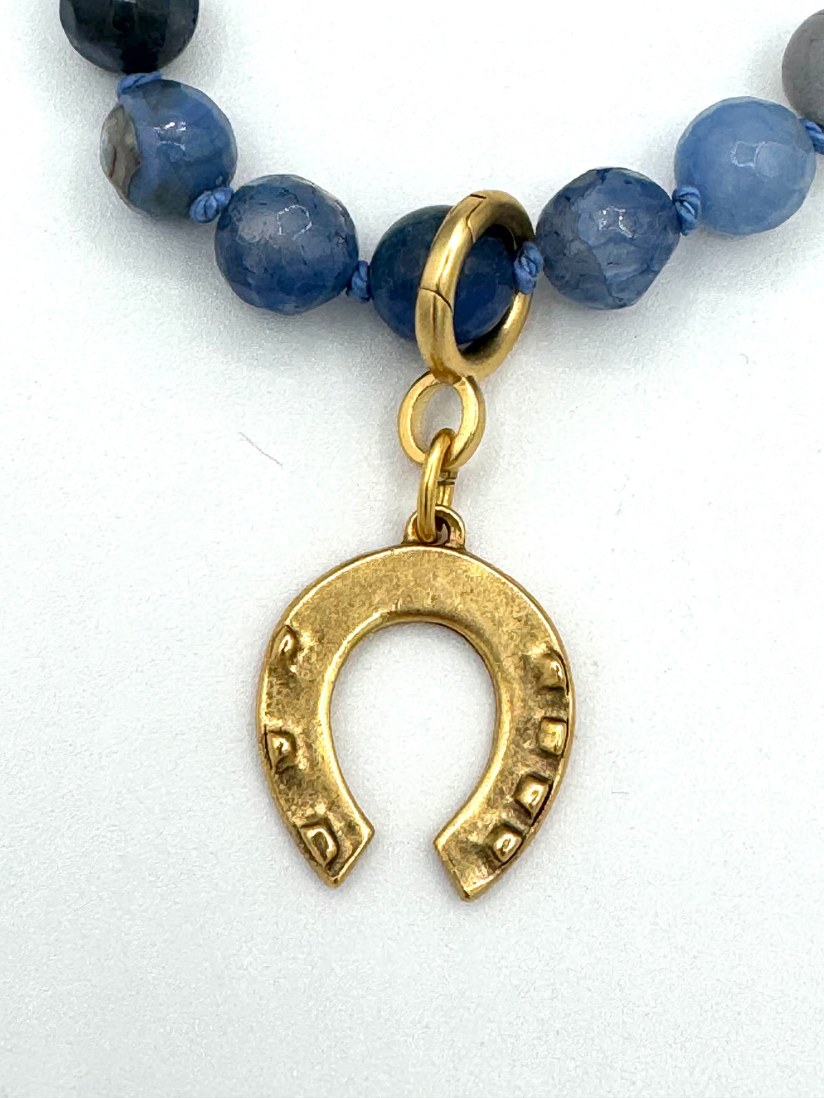 Cornflower Blue Agate Necklace with Removable Horseshoe Charm