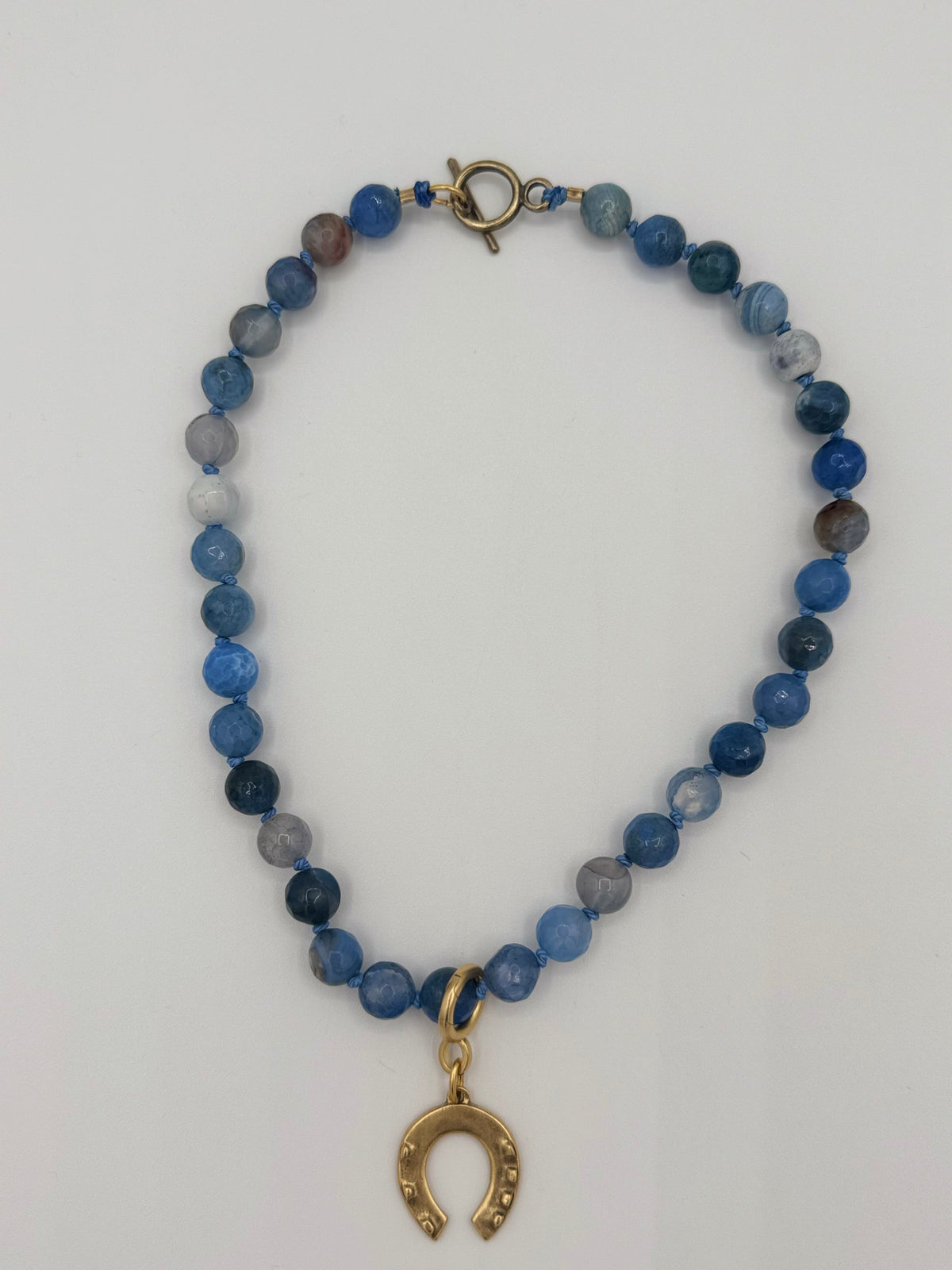 Cornflower Blue Agate Necklace with Removable Horseshoe Charm