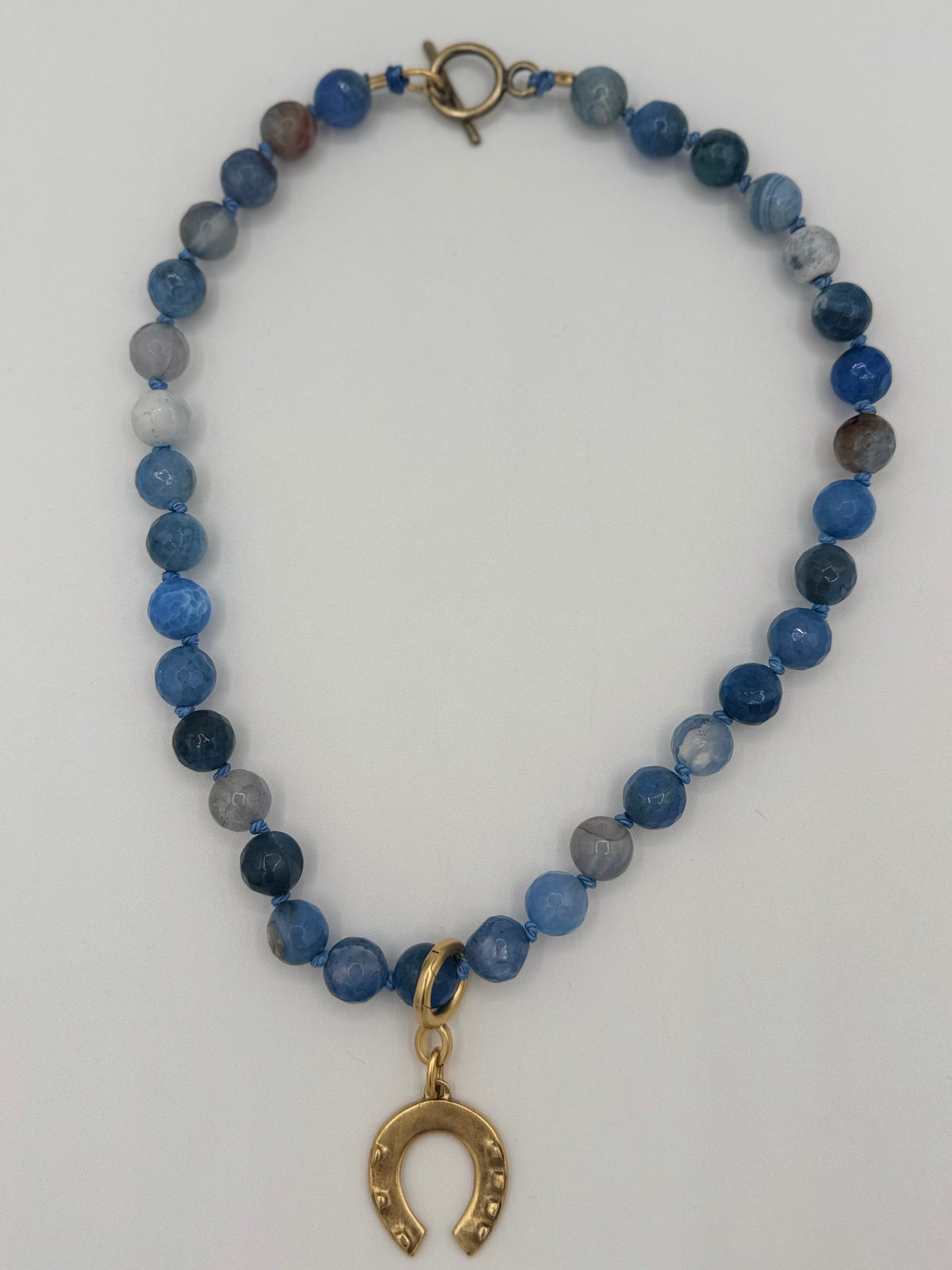 Cornflower Blue Agate Necklace with Removable Horseshoe Charm