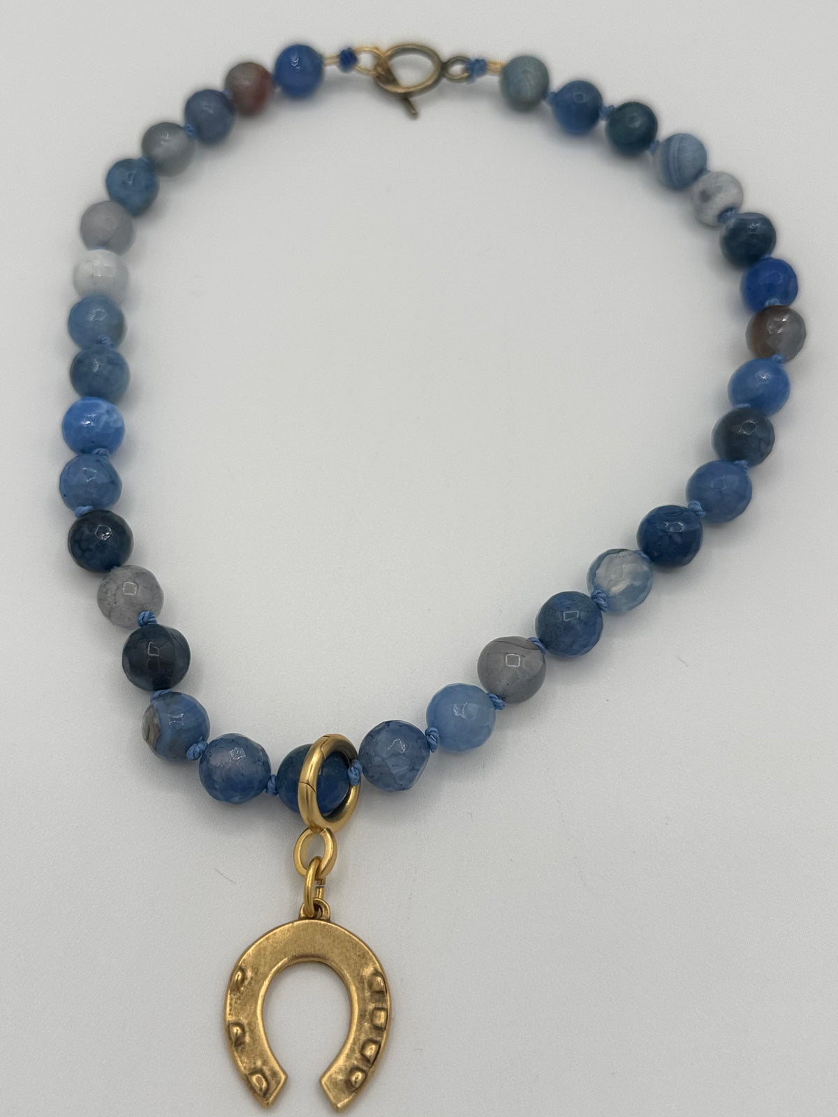 Cornflower Blue Agate Necklace with Removable Horseshoe Charm