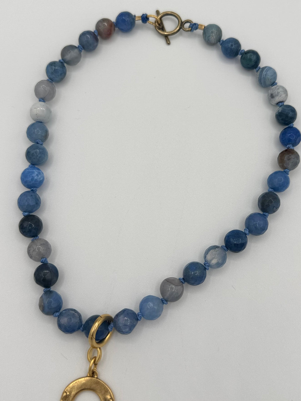 Cornflower Blue Agate Necklace with Removable Horseshoe Charm