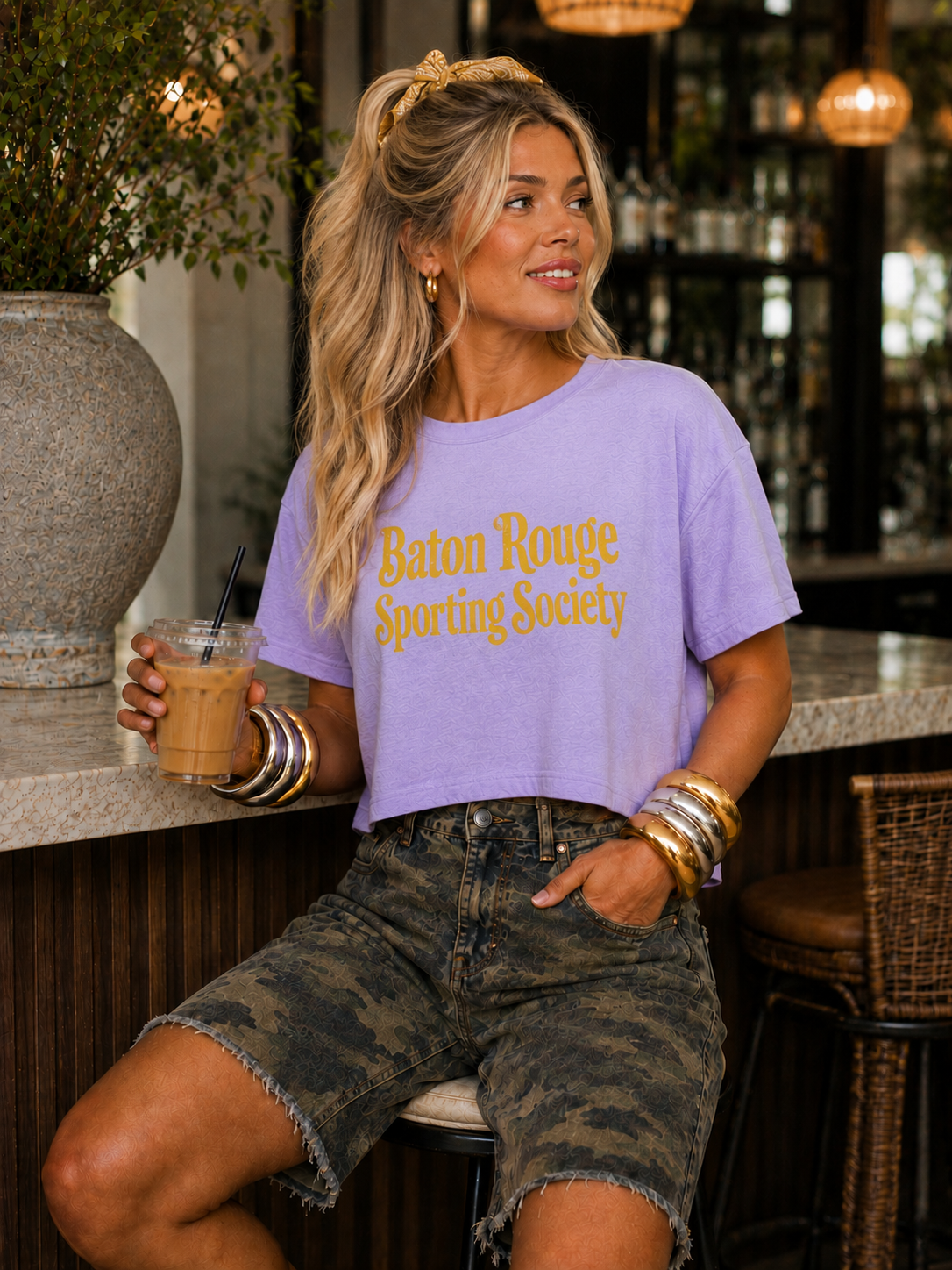 Baton Rouge Sporting Society crop-Denim