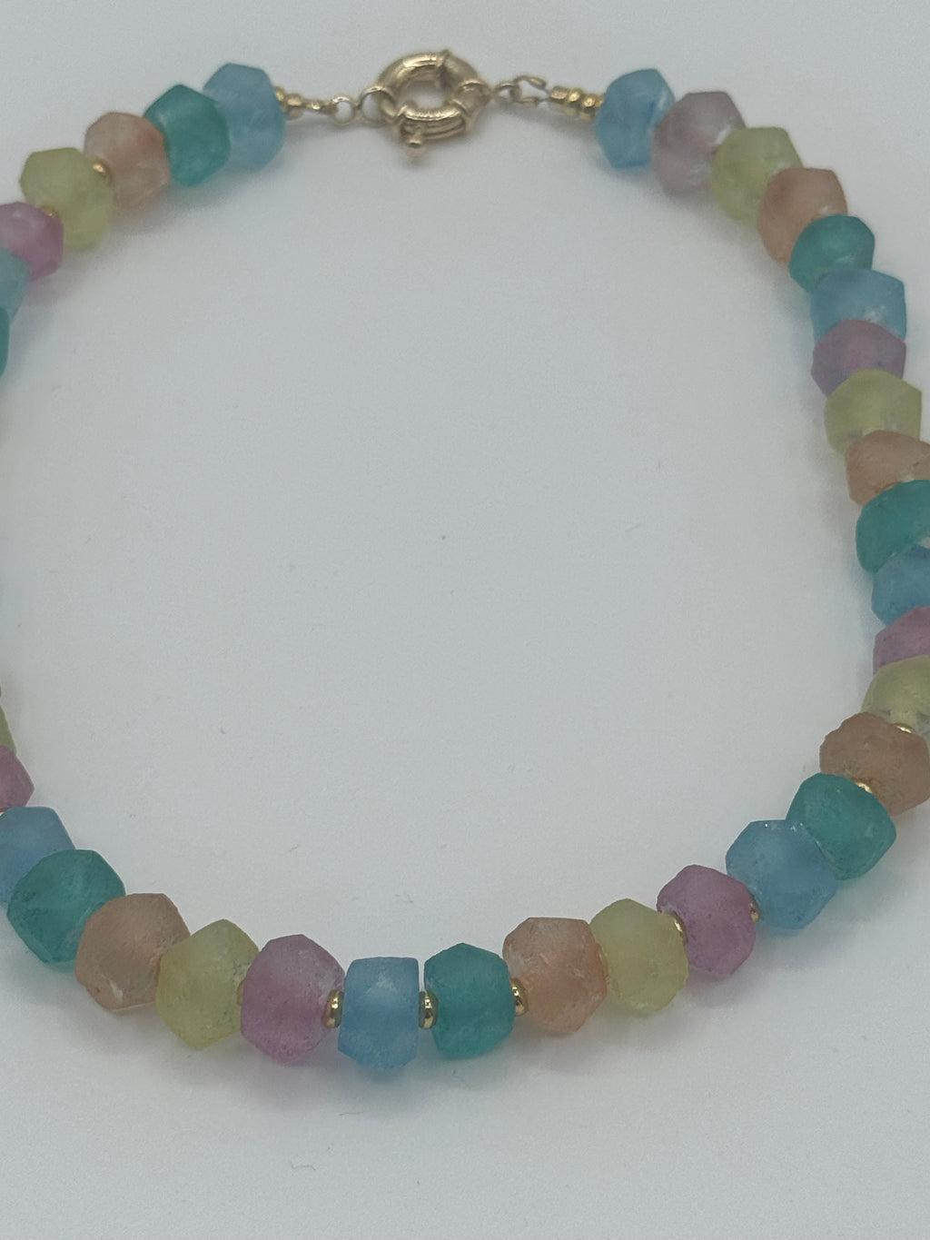 Frosted Sea Glass & Gold-Filled Bead Necklace