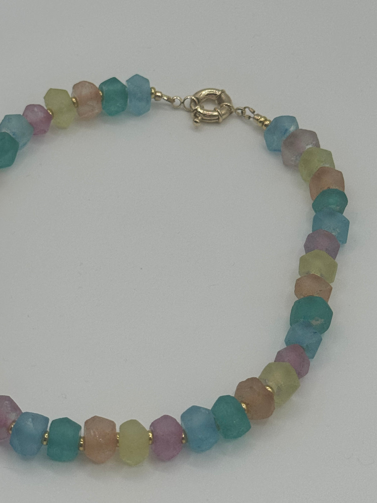 Frosted Sea Glass & Gold-Filled Bead Necklace