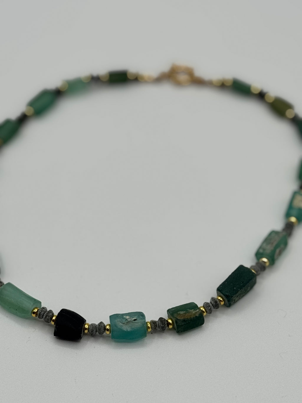 Green Glass + Gold Beaded Necklace