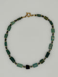 Green Glass + Gold Beaded Necklace