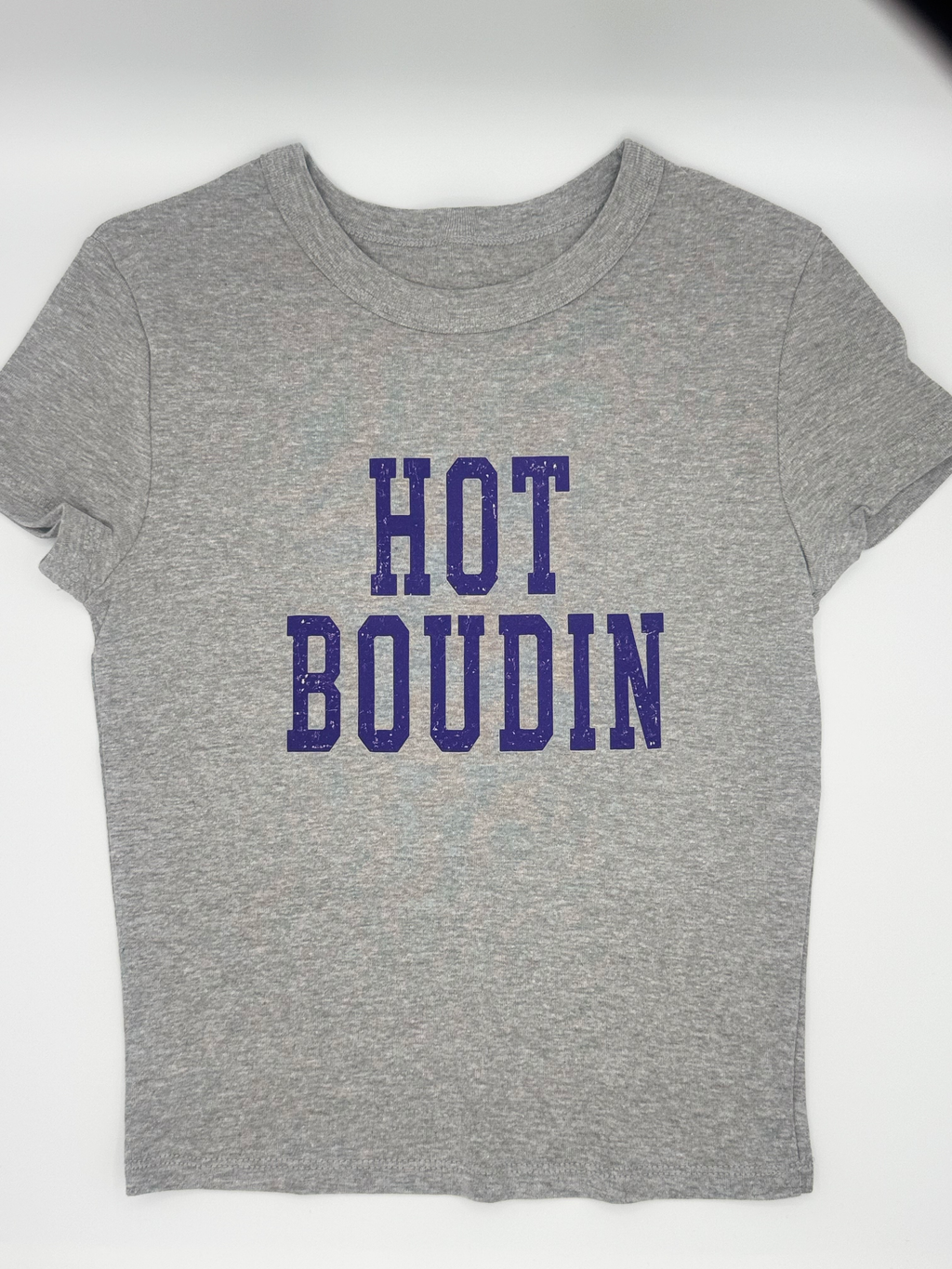 Hot Boudin Club Baby Tee- Gray/ Purple