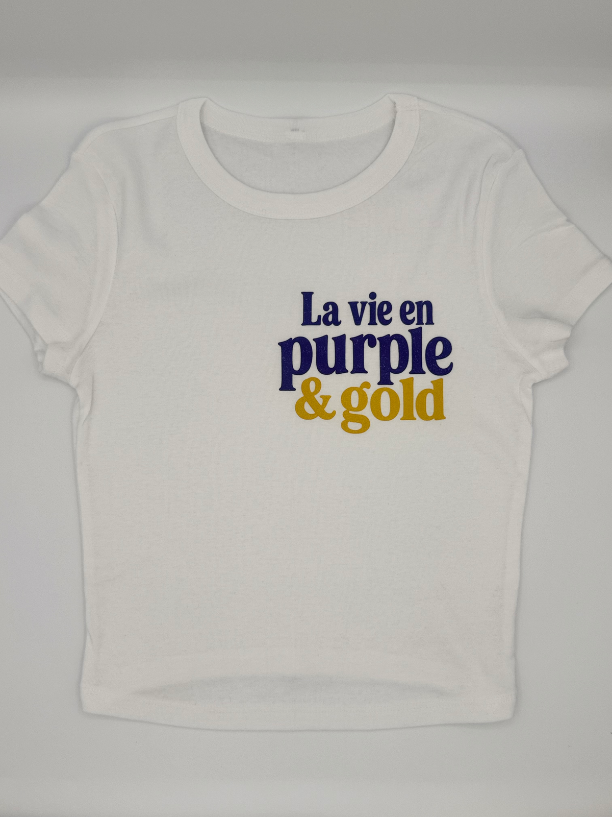 La Vie En Purple & Gold  Baby tee- white