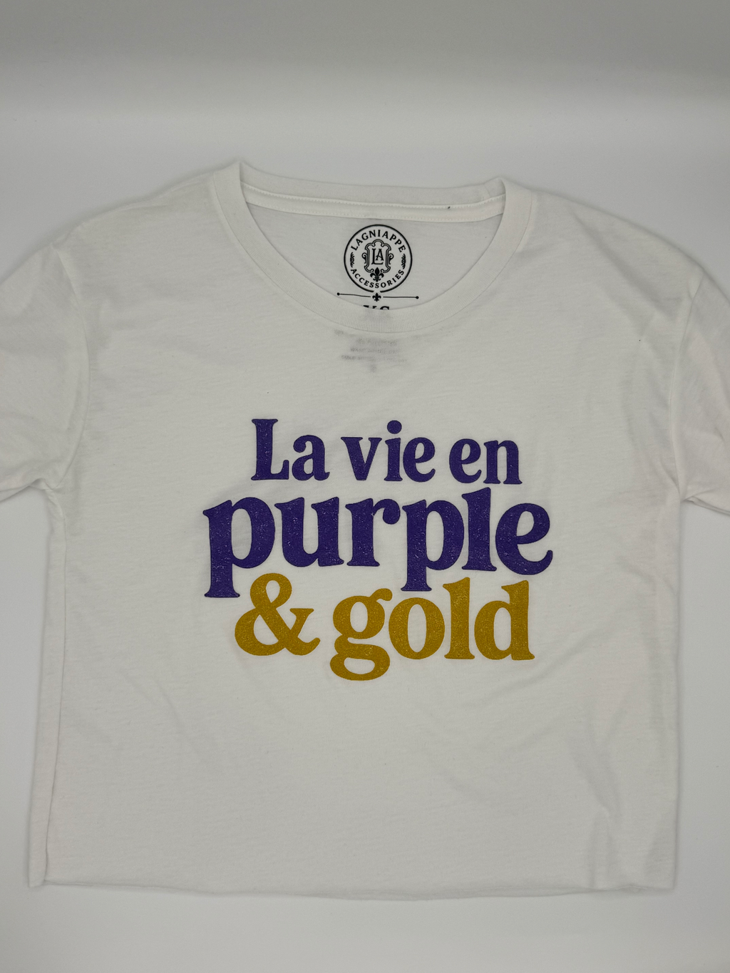 La Vie En Purple & Gold crop- White