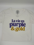 La Vie En Purple & Gold crop- White