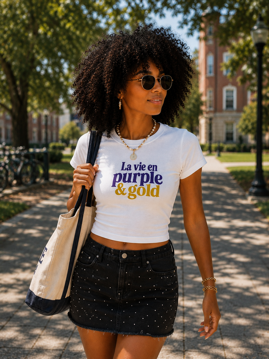 La Vie En Purple & Gold Baby tee-Gray