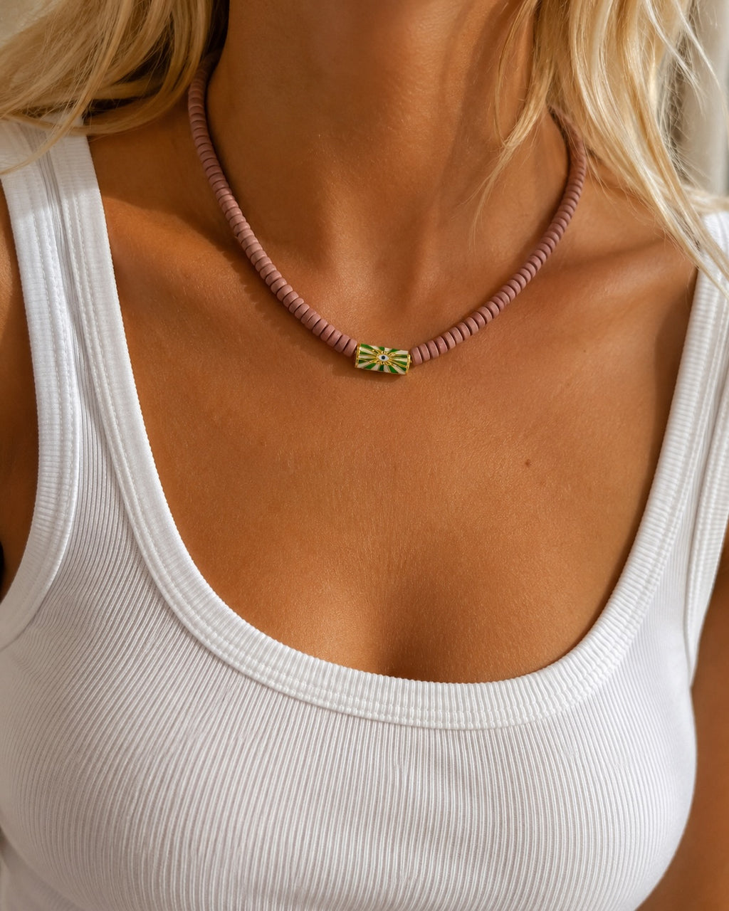 Evil Eye Java Glass Bead Necklace