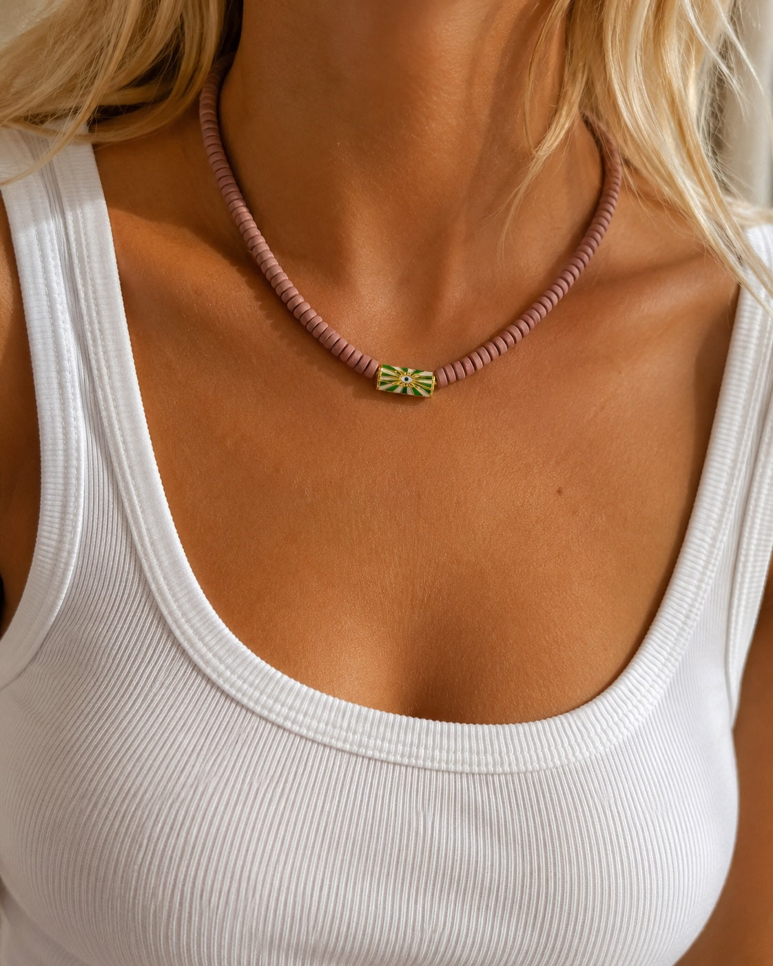 Evil Eye Java Glass Bead Necklace